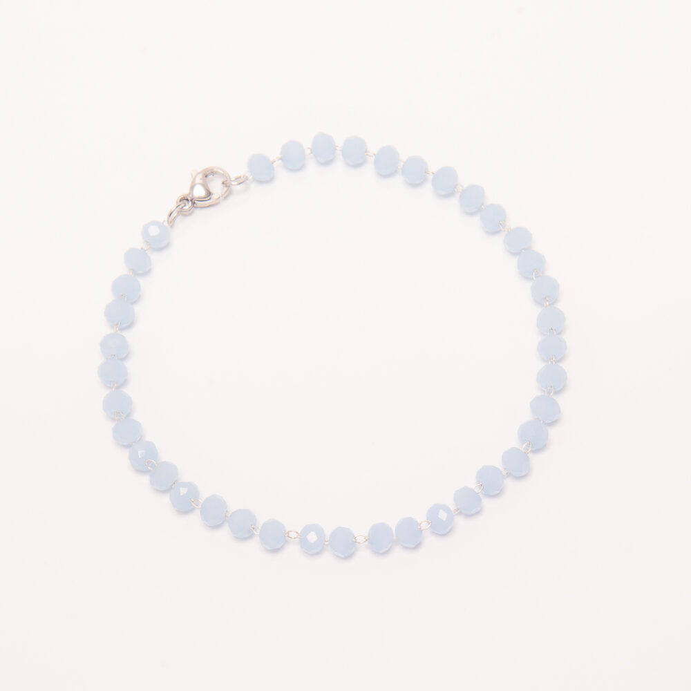 PULSERA ACERO QUIRURGICO CON CRISTAL DE ROCA CELESTE