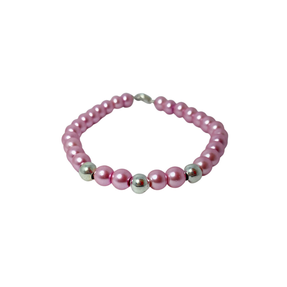 PULSERA SEMI JOYA PLATA 925 Y BIJOUTERIE BOLITAS COLOR ROSA
