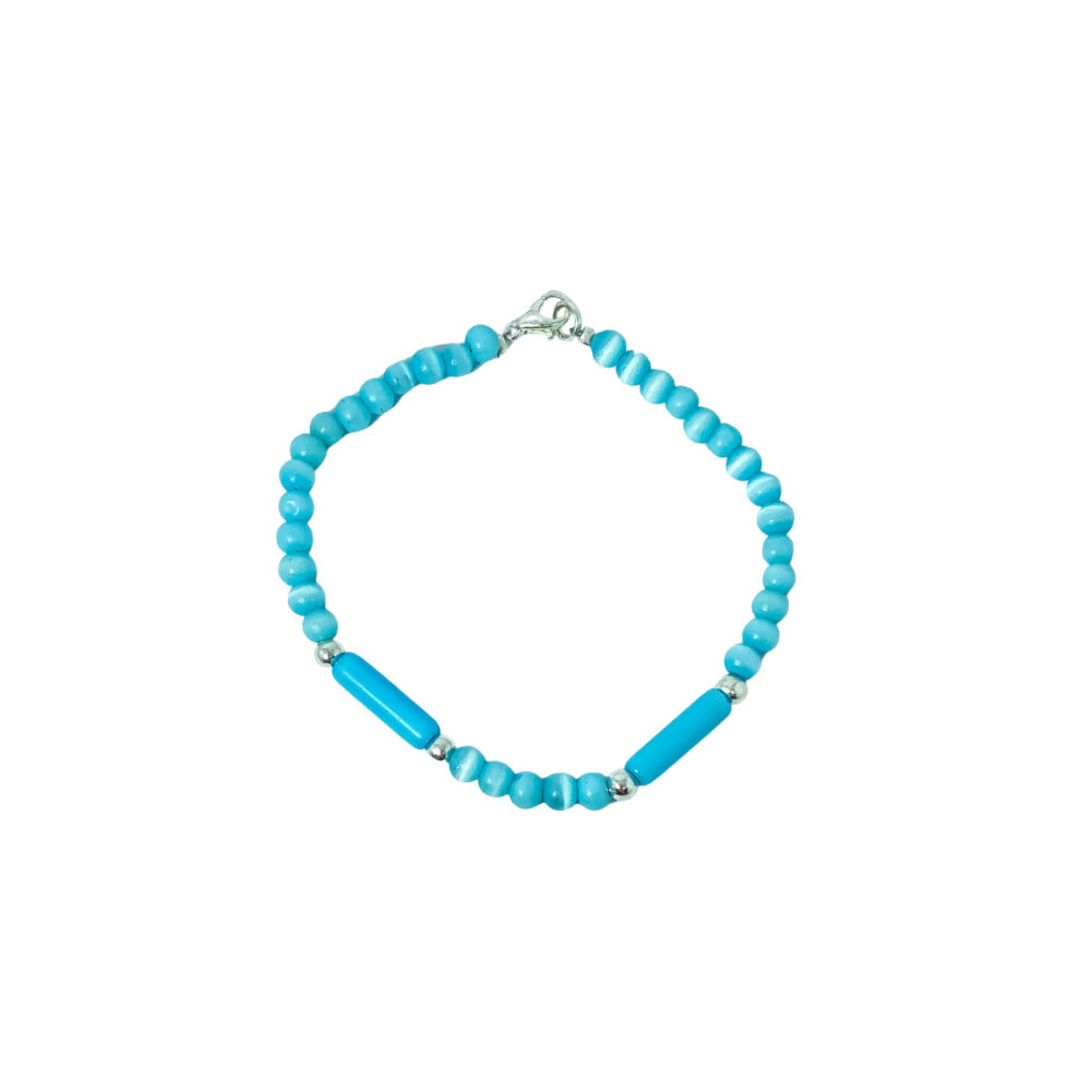 PULSERA SEMI JOYA PLATA 925, BIJOUTERIE BOLITAS AZUL CELESTE - Imagen 2