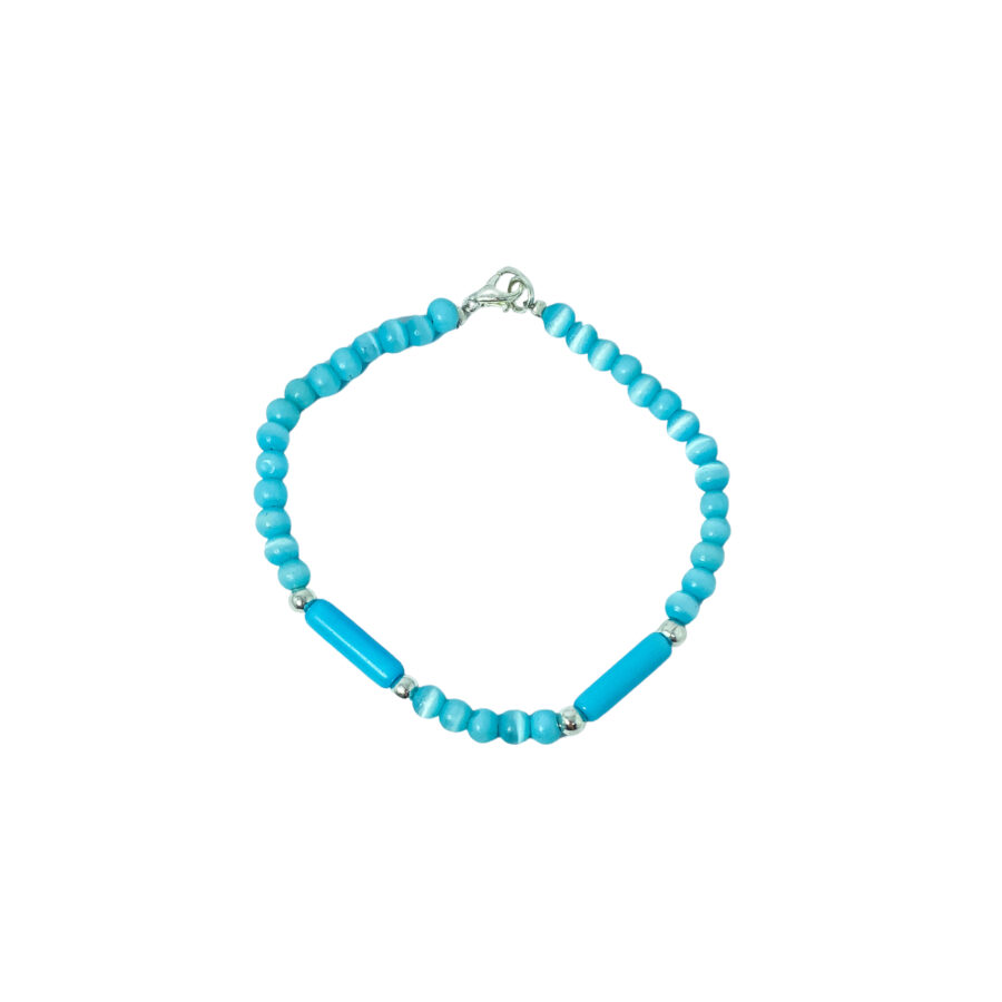 PULSERA SEMI JOYA PLATA 925, BIJOUTERIE BOLITAS AZUL CELESTE - Imagen 2