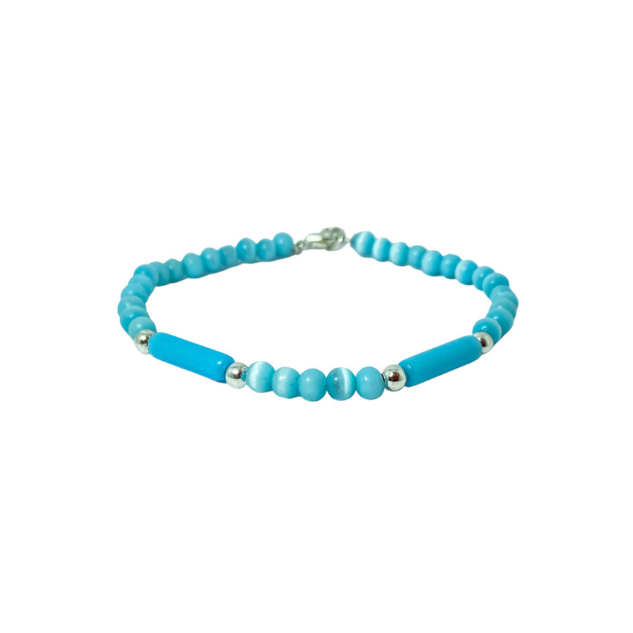 PULSERA SEMI JOYA PLATA 925, BIJOUTERIE BOLITAS AZUL CELESTE
