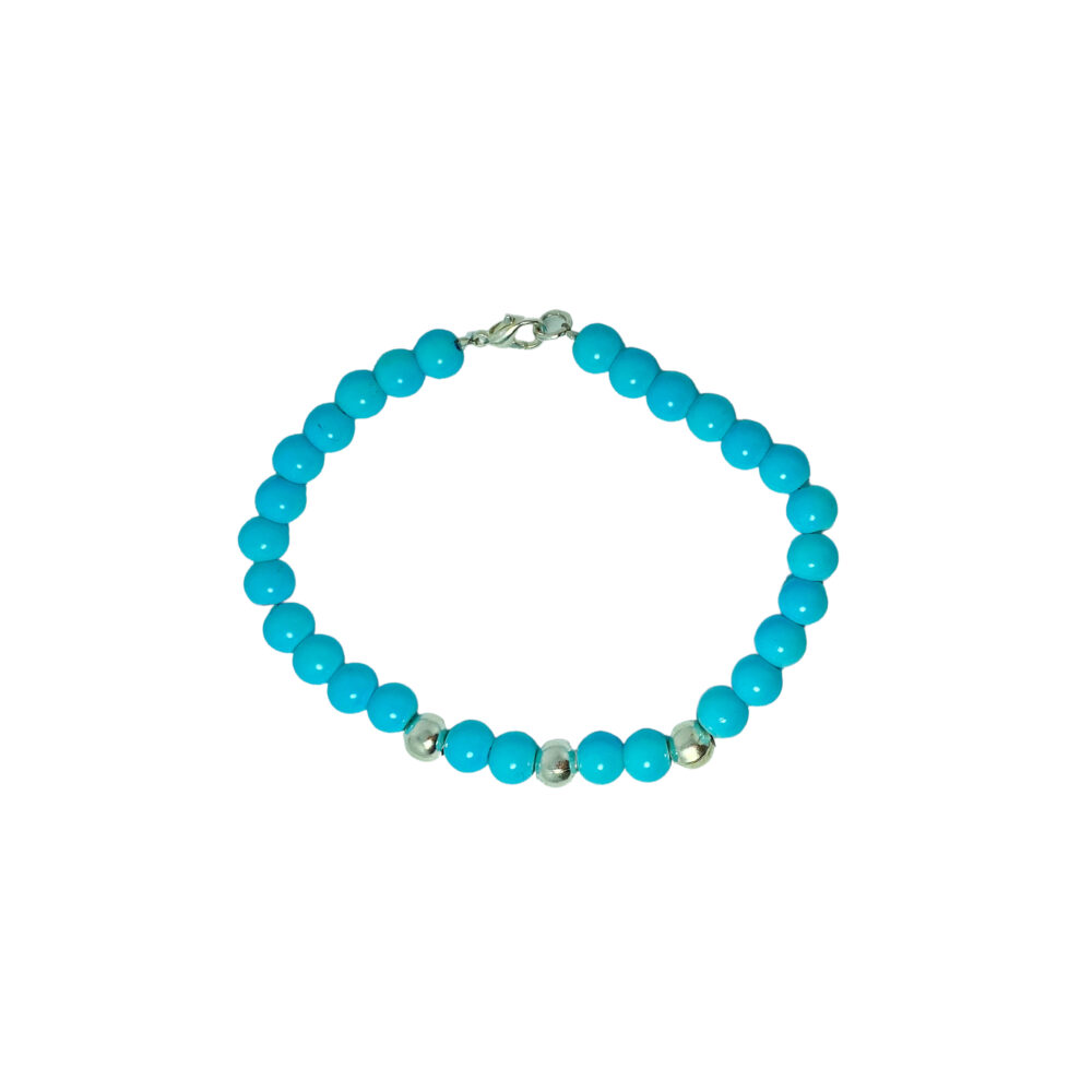 PULSERA SEMI JOYA PLATA 925 Y BIJOUTERIE BOLITAS COLOR AZUL - Imagen 2