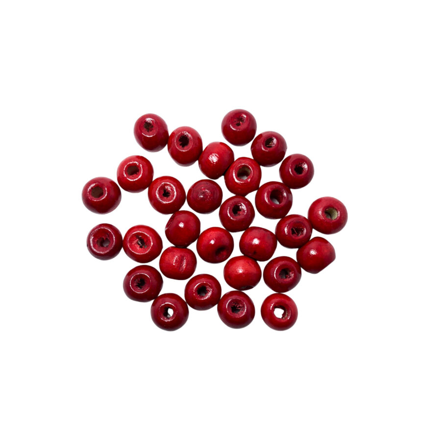MOD02C- CUENTAS DE MADERA NUMERO 6MM COLOR ROJO X 10 GRAMOS