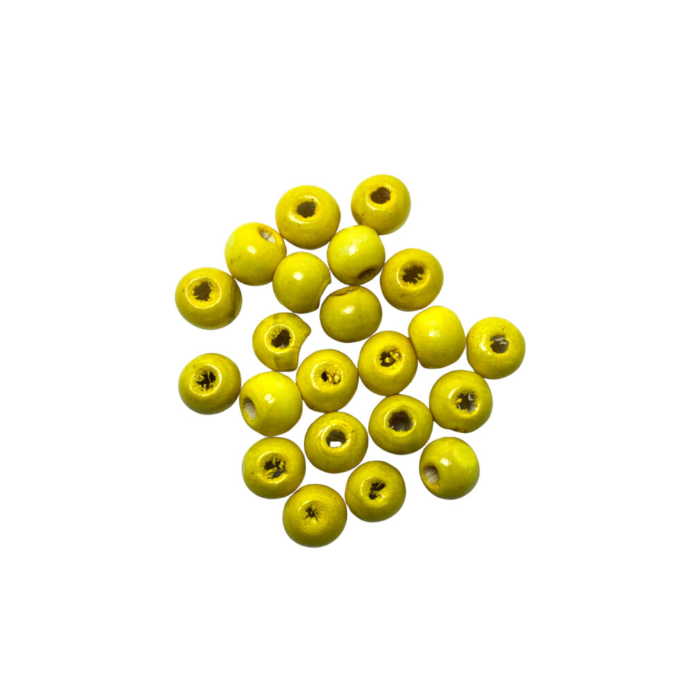 MOD02E- CUENTAS DE MADERA NUMERO 6MM COLOR AMARILLO X 10 GRAMOS