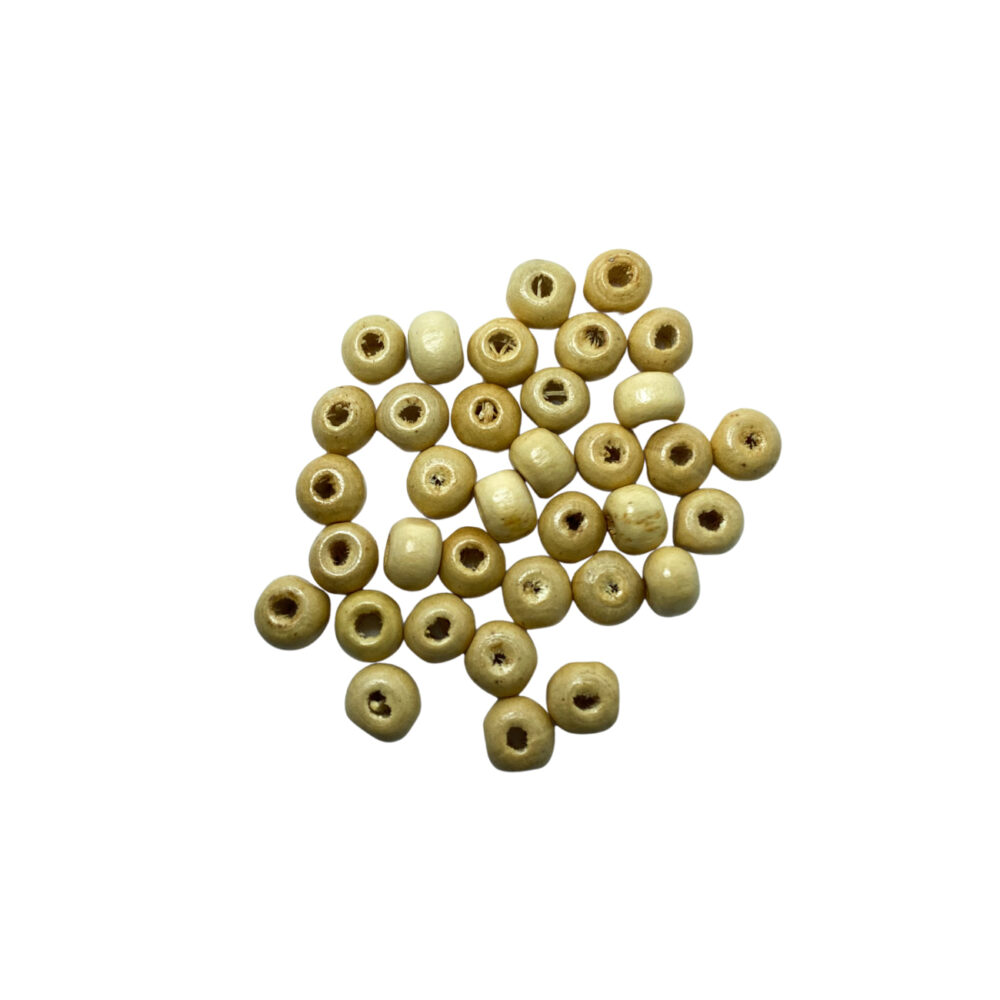 MOD04- CUENTAS DE MADERA NUMERO 6MM COLOR NATURAL X 10 GRAMOS