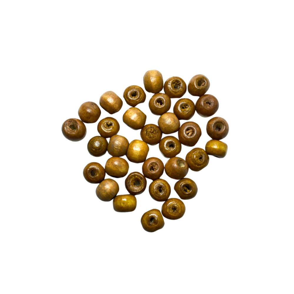 MOD04B- CUENTAS DE MADERA NUMERO 6MM COLOR MARRON X 10 GRAMOS