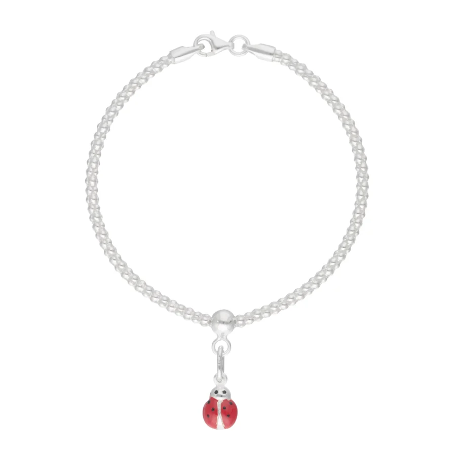 PUL959XA- PULSERA PLATA 925 COREANA CON DIJE VAQUITA DE SAN ANTONIO ROJA COLGANDO