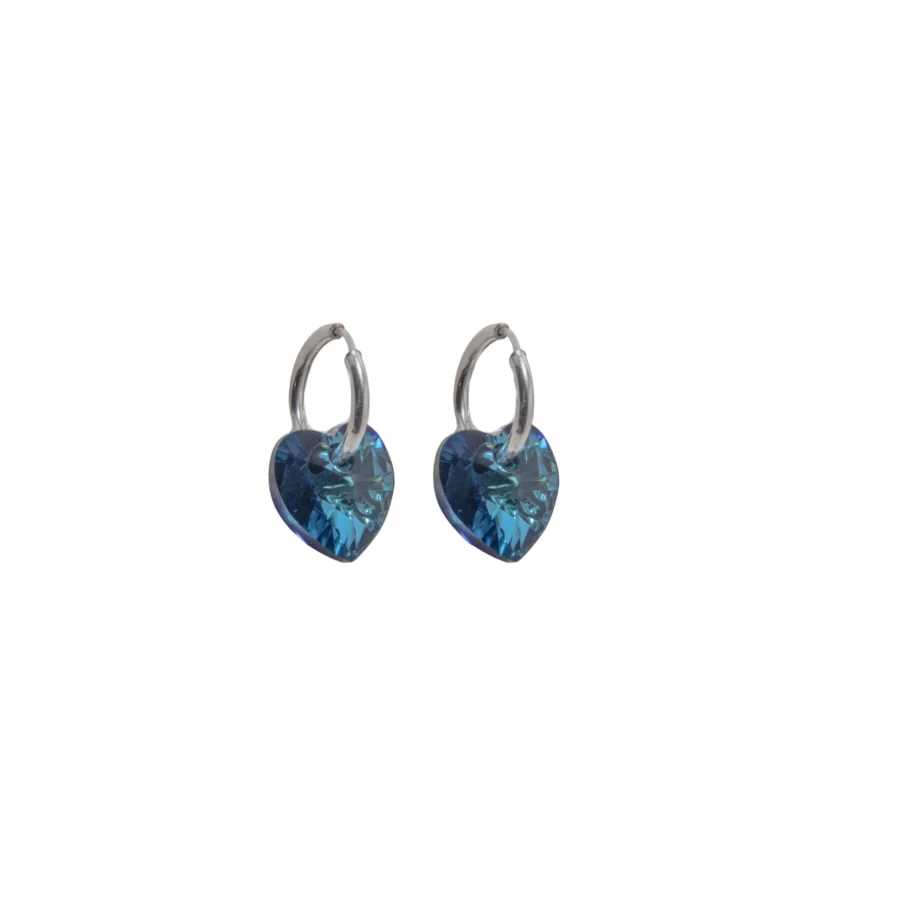 AROS ARGOLLA DE PLATA 925 + DIJE CORAZÓN DE CRISTAL TURQUESA
