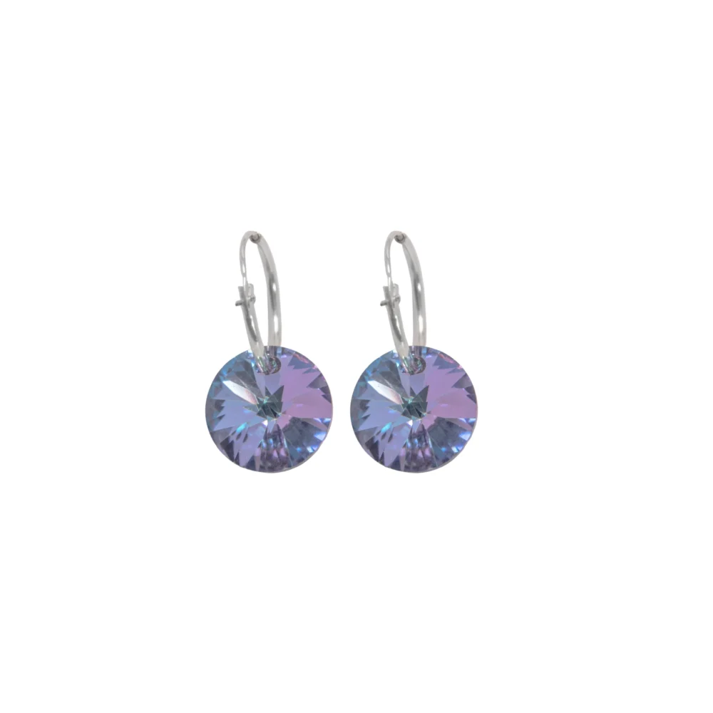 AROS ARGOLLA DE PLATA 925 CON CRISTAL VIOLETA TORNASOLADO