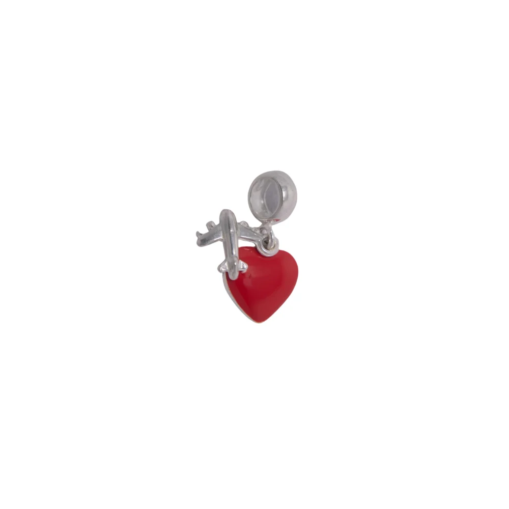 DIJE DONA DE PLATA 925 CON CORAZÓN ROJO Y AVIÓN - DJ31