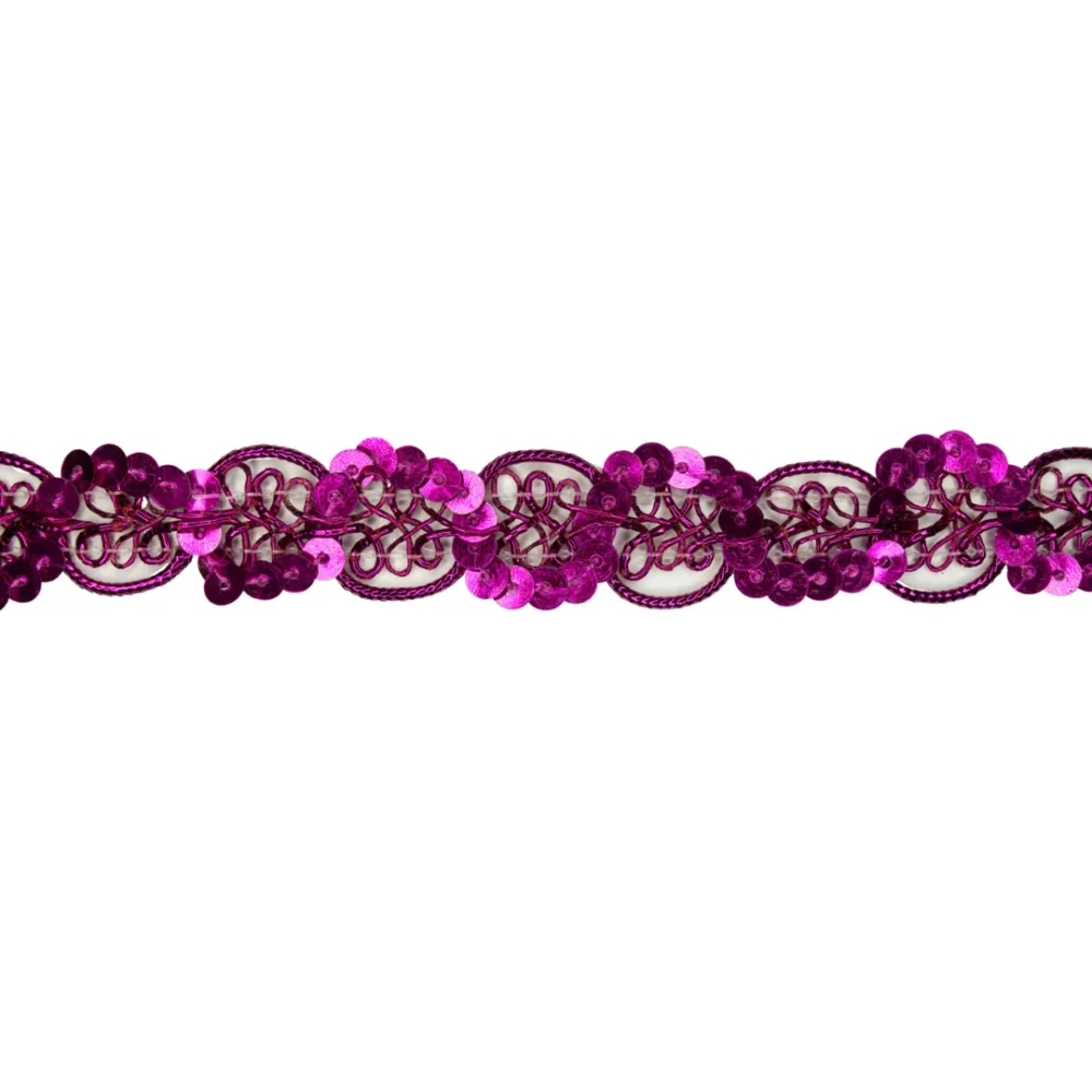 GALON FUCSIA CON ONDAS DE LENTEJUELAS X METRO- GALC15