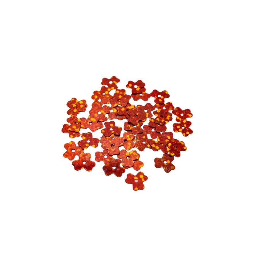 LENTEJUELA NARANJA LASER EN FORMA DE FLOR X 10 GRAMOS- LENT123