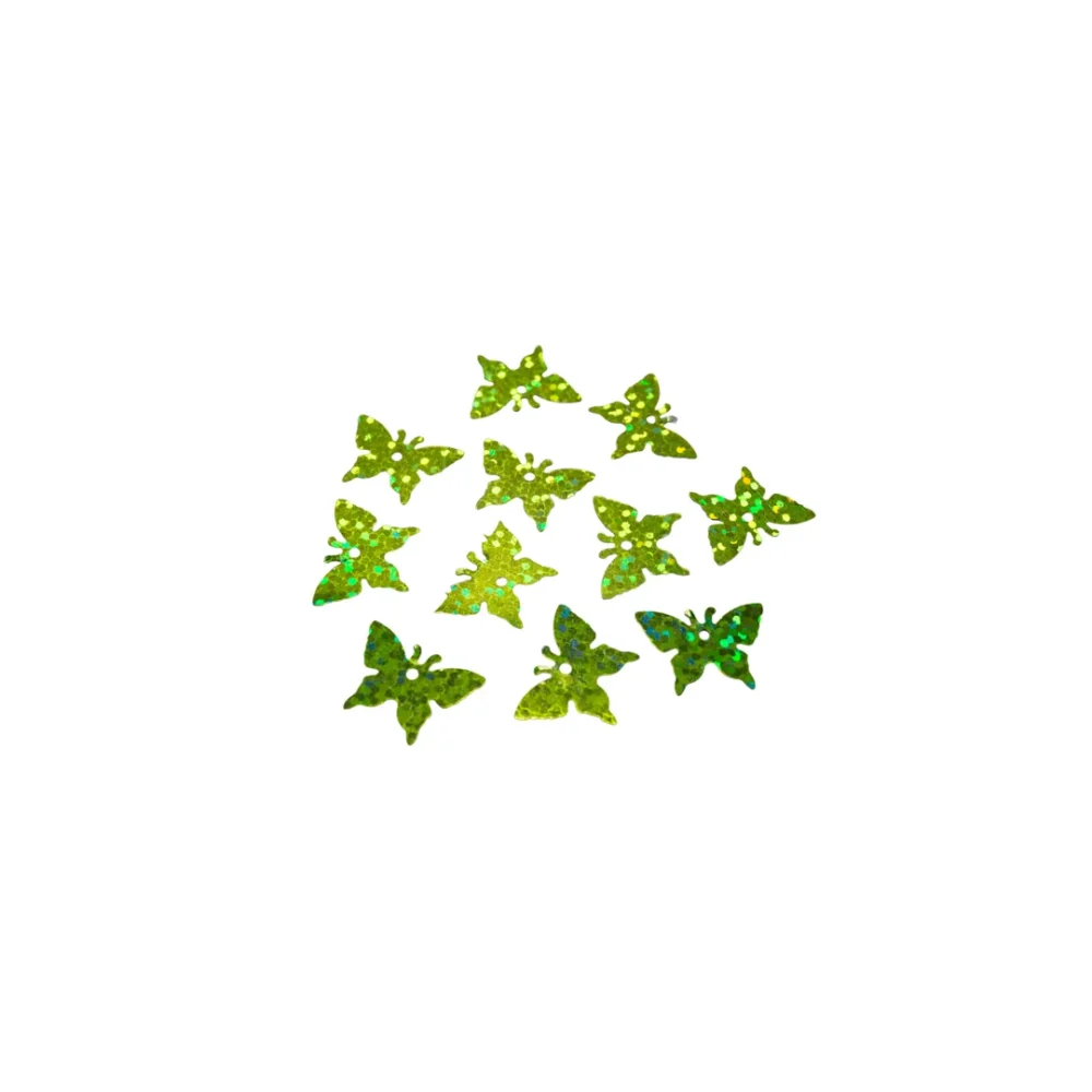 LENTEJUELA VERDE LASER EN FORMA DE MARIPOSA X 10 GRAMOS- LENT13