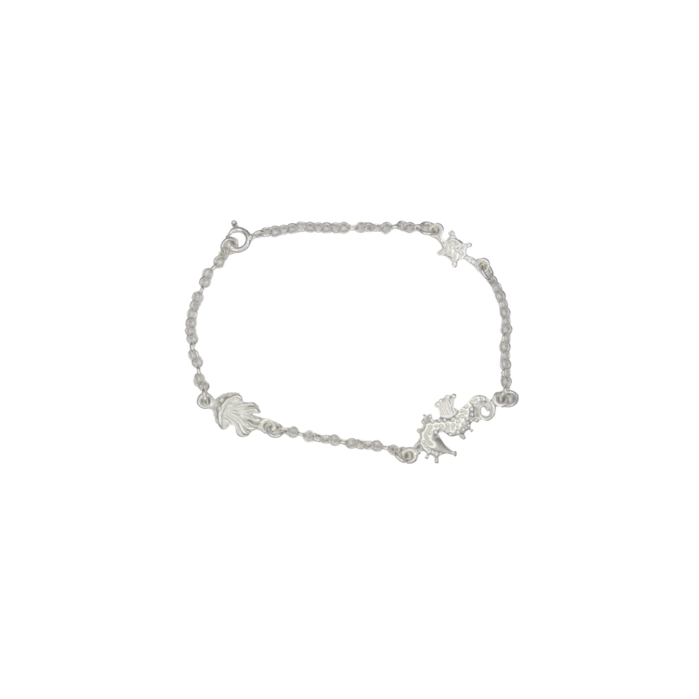 PULSERA DE PLATA 925 CON TORTUGA, CABALLITO DE MAR Y MEDUSA