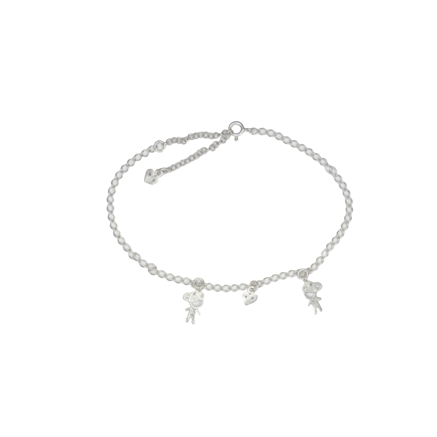PULSERA DE PLATA 925 DISEÑO NENA, NENE Y CORAZON+ CRISTAL