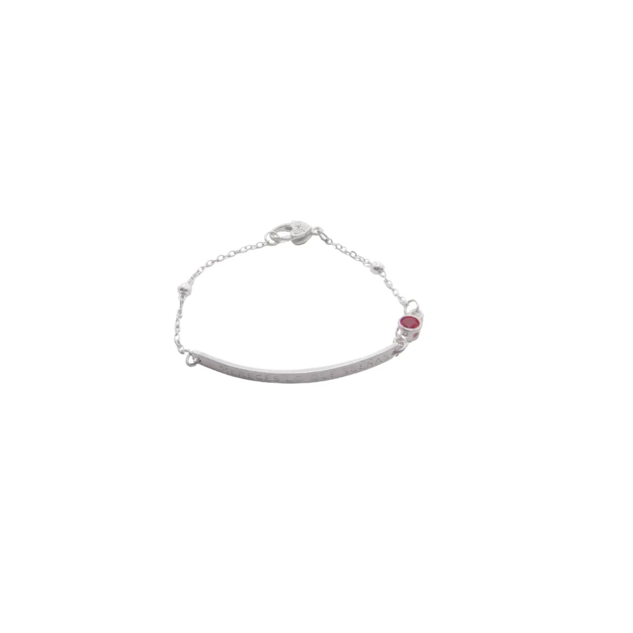 PUL992X- PULSERA LISA CON BOLITAS Y CUBIC AMARILLO CON CHAPITA FRASE GRABADA