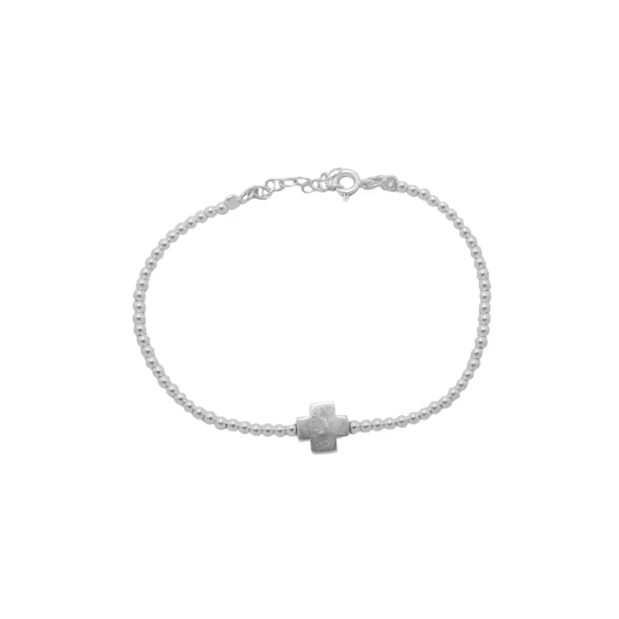PUL960X-  PULSERA PLATA 925 BOLITAS CON CRUZ EQUILIBRIO LISA CENTRAL