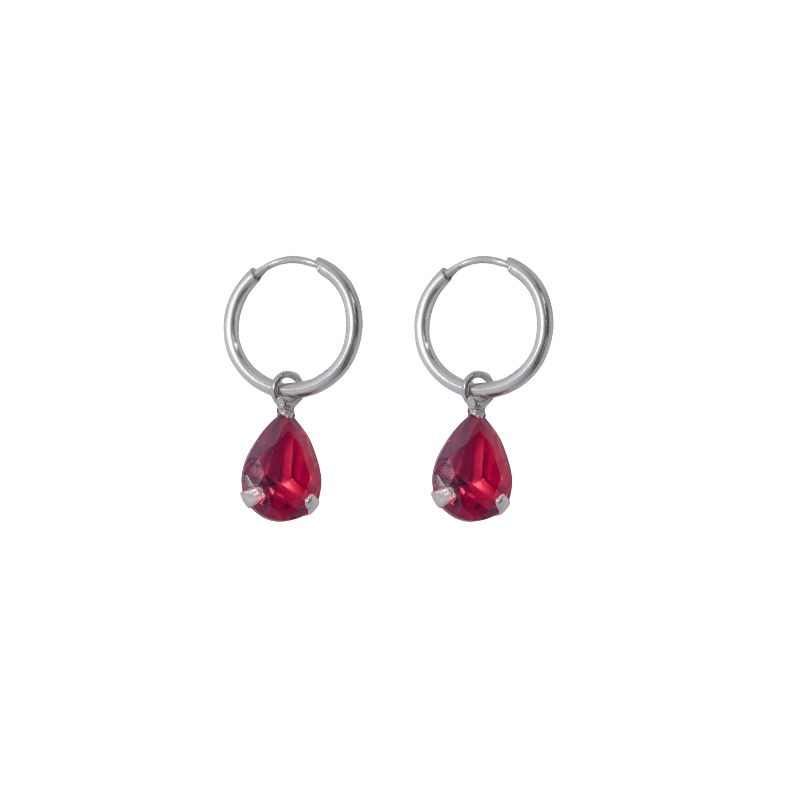 ARGOLLAS DE PLATA 925 CON ZIRCONIA FORMA DE GOTA ROJA