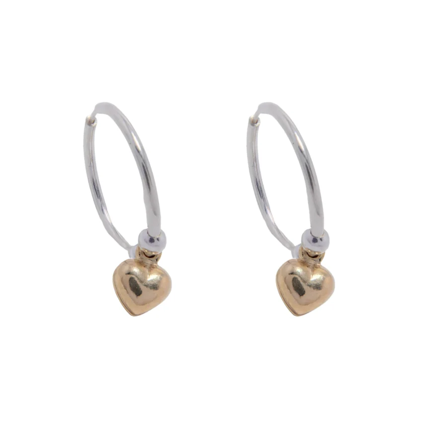 ARGOLLAS DE PLATA 925 + DOS BOLITAS Y CORAZON INFLADO DORADO