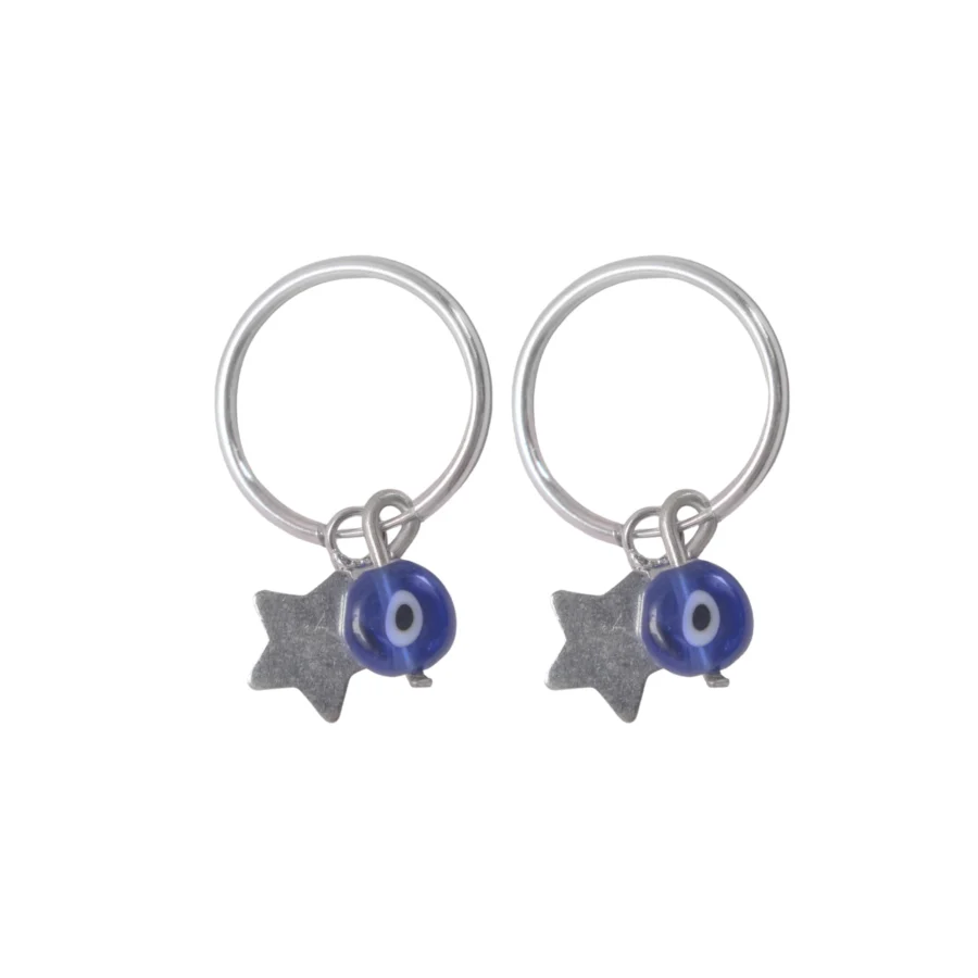 ARGOLLAS DE PLATA 925 CON ESTRELLA LISA Y OJO TURCO - ARG211