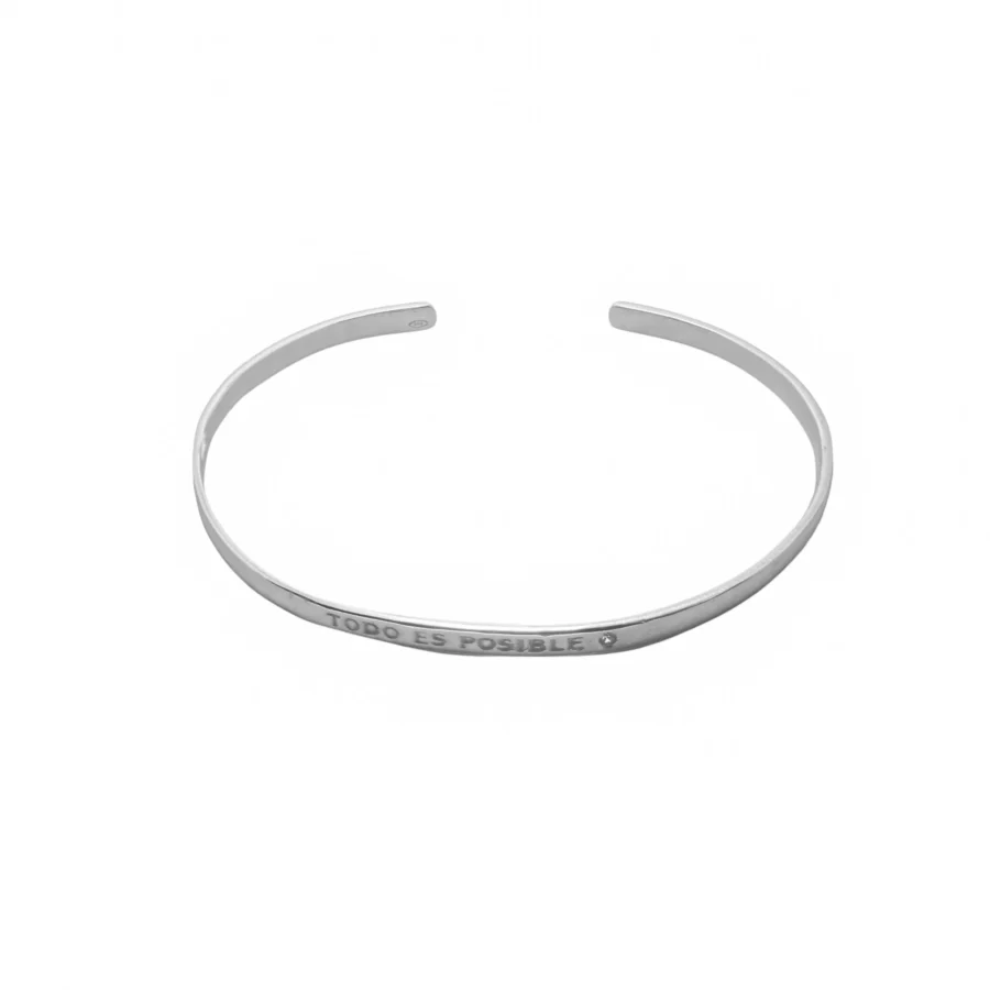 E320X- PULSERA ESCLAVA CON PIEDRA CUBIC ABIERTA FRASE ESCRITA (TODO ES POSIBLE)