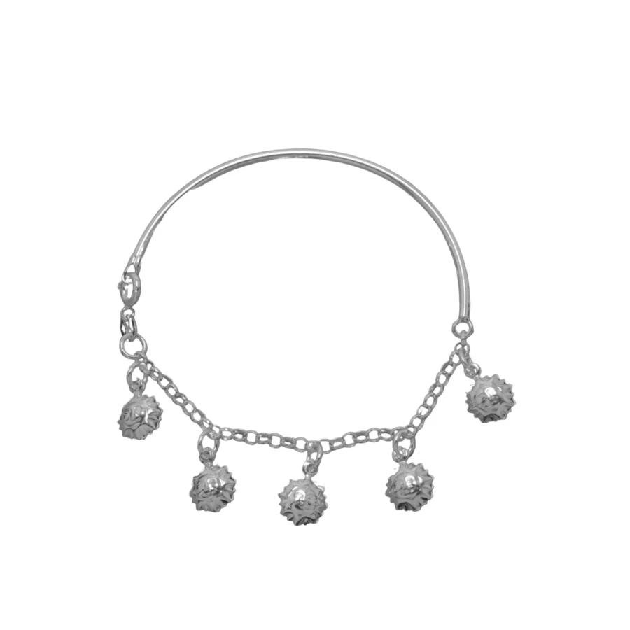 PUL952X- PULSERA PLATA 925 MITAD ROLO MITAD RIGIDA CON DIJES SOL COLGANDO