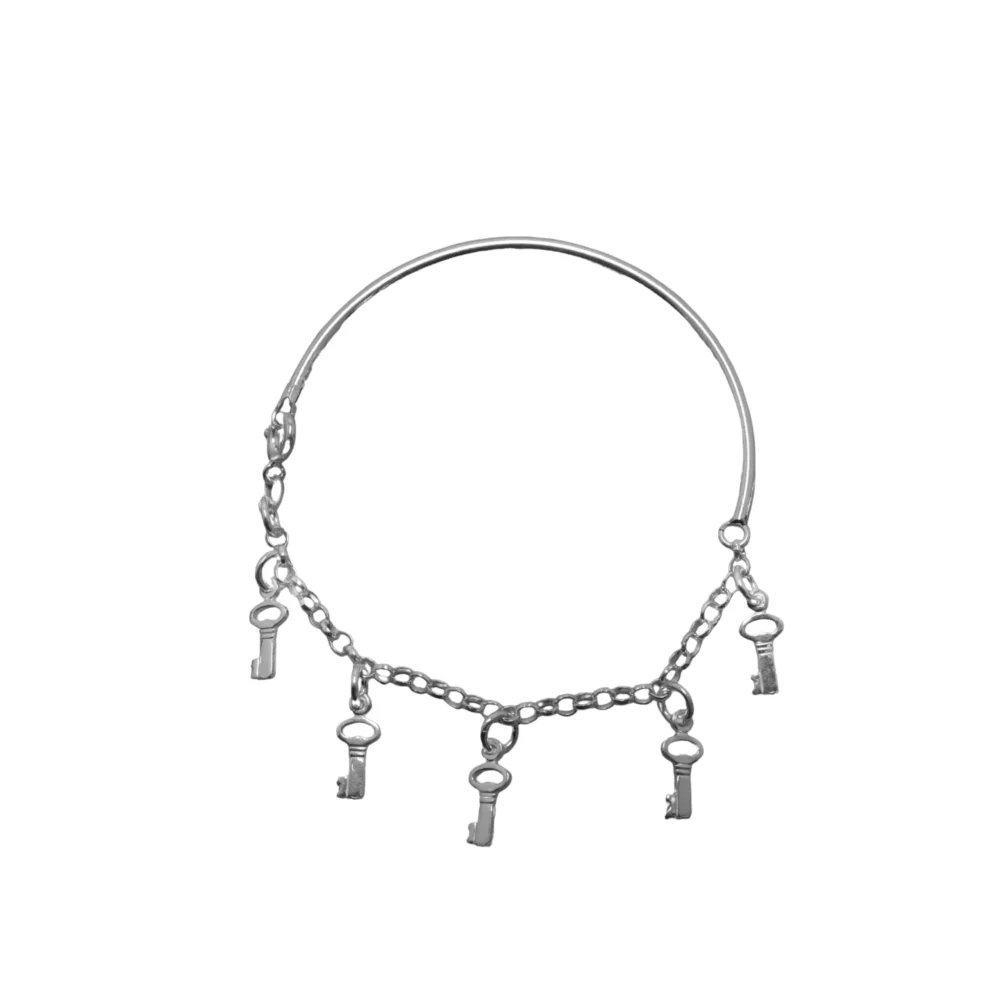 PUL975X- PULSERA PLATA 925 MITAD ROLO MITAD RIGIDA CON DIJES LLAVE COLGANDO