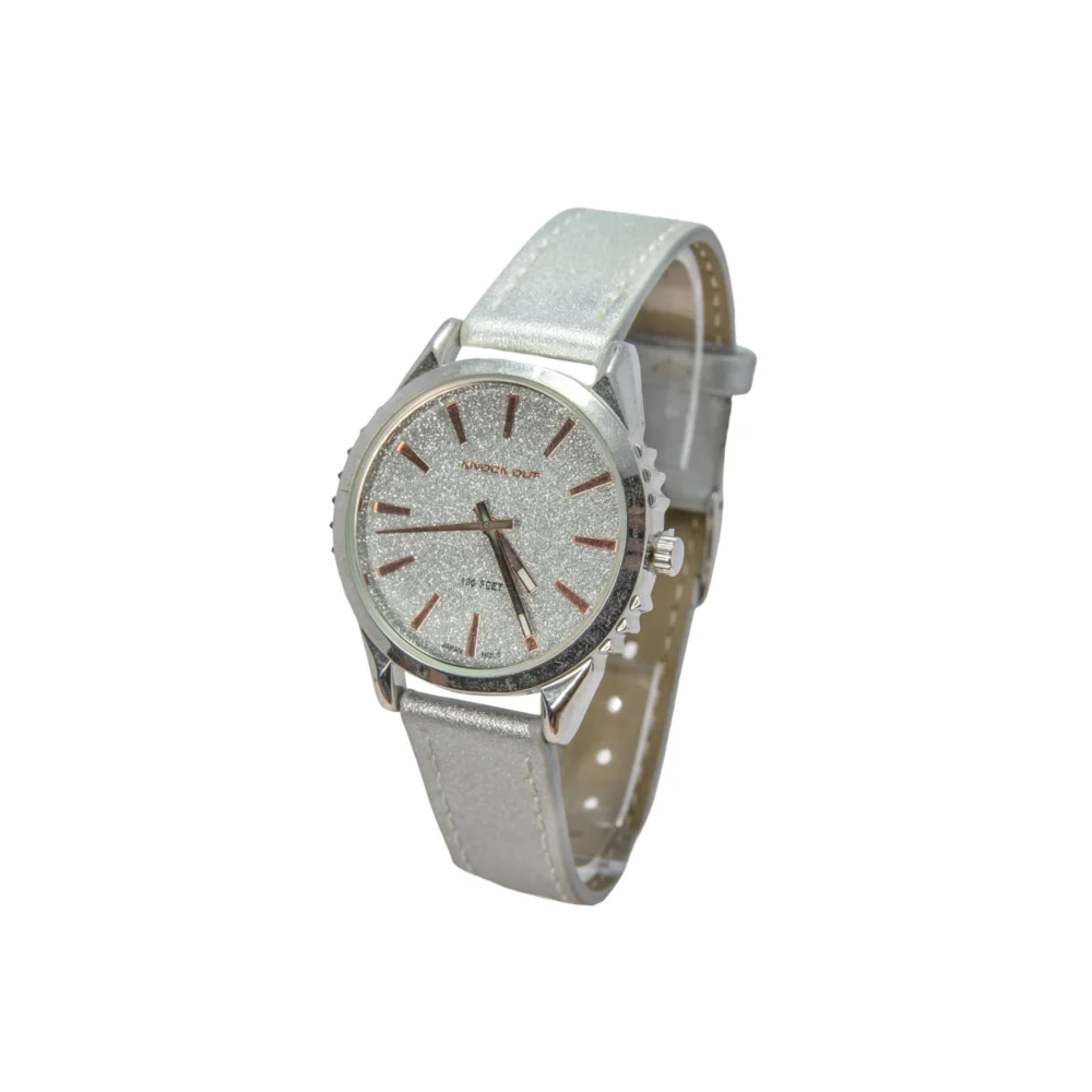 RELOJ KNOCK OUT CON MALLA DE CUERO ECOLOGICO Y DETALLES ROSE