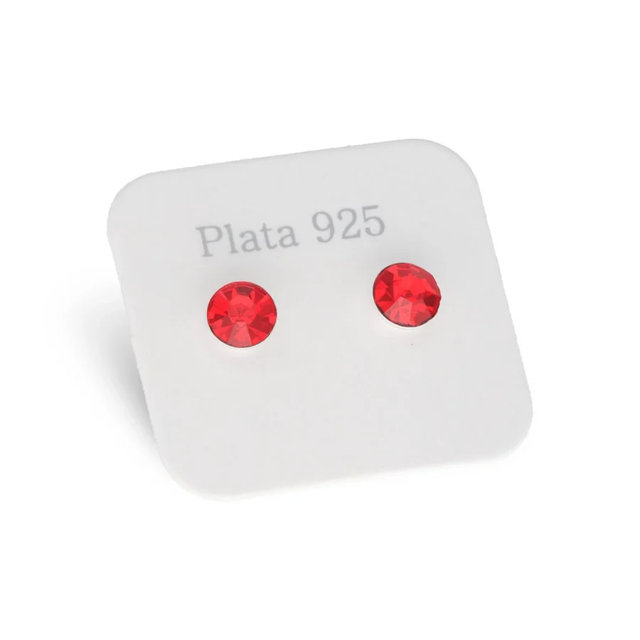 27O3 - AROS PASANTES DE PLATA 925 CON ZIRCONIA ROJA CIRCULAR