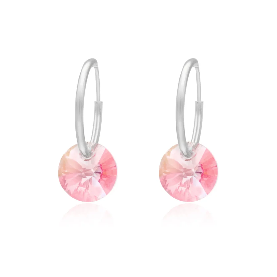 17G9W- AROS ARGOLLA PLATA 925 CON DIJE CRISTAL SWAROVSKI ROSA