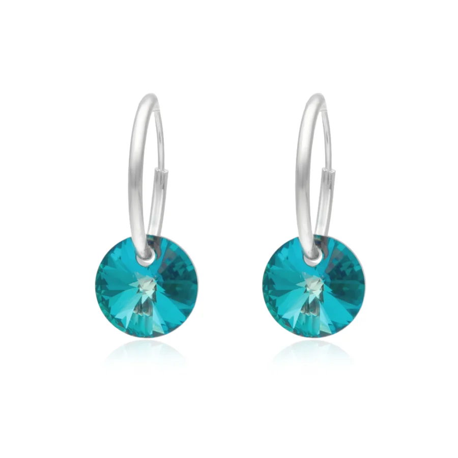 17L7W- AROS ARGOLLA PLATA 925 CON DIJE CRISTAL SWAROVSKI TURQUESA