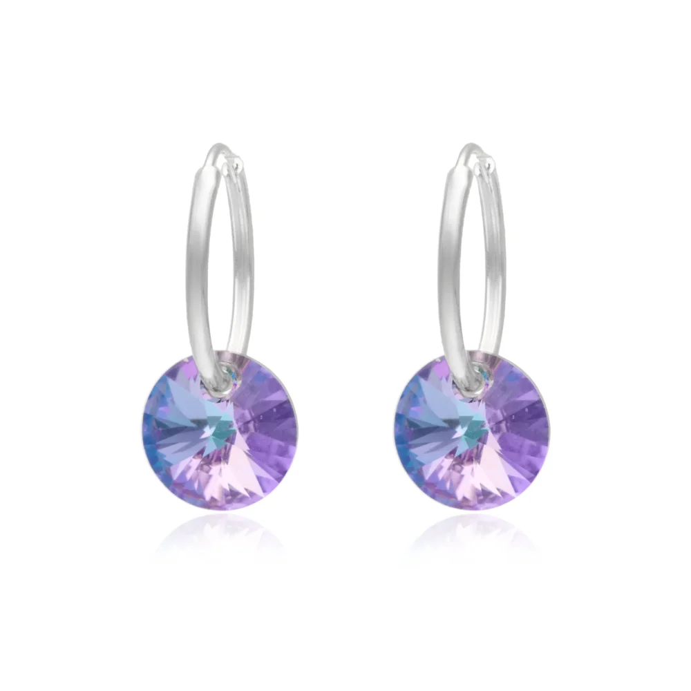 17N2W- AROS ARGOLLA PLATA 925 CON DIJE CRISTAL SWAROVSKI VIOLETA