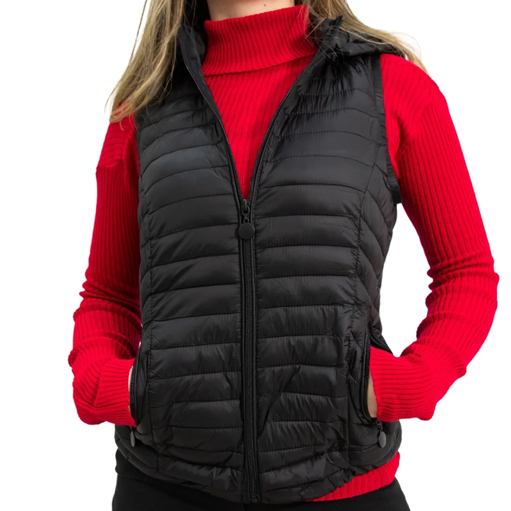 CHA02- CHALECO PUFFER CON CAPUCHA NEGRO OPACO