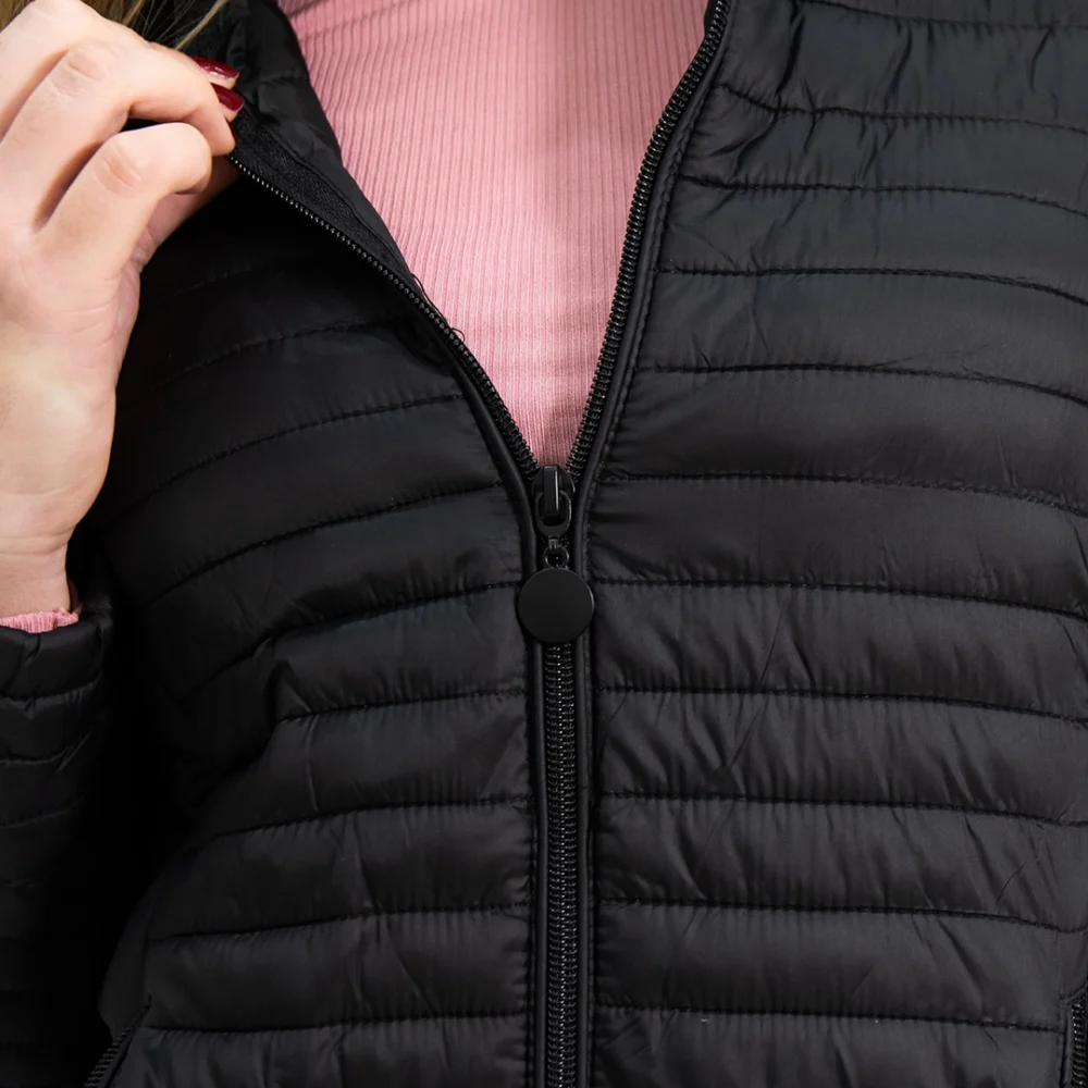 CAM05- CAMPERA PUFFER NEGRA OPACA MEDIA LARGA - Imagen 2