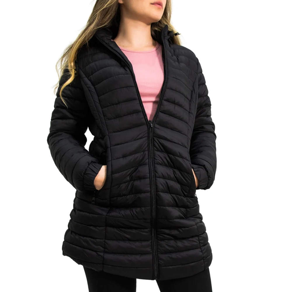 CAM05- CAMPERA PUFFER NEGRA OPACA MEDIA LARGA