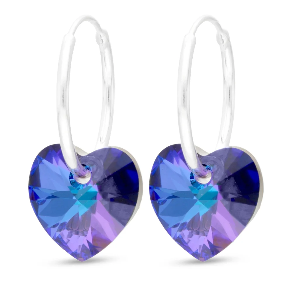 AROS ARGOLLA DE PLATA 925 CON DIJE CRISTAL CORAZÓN VIOLETA SWAROVSKI