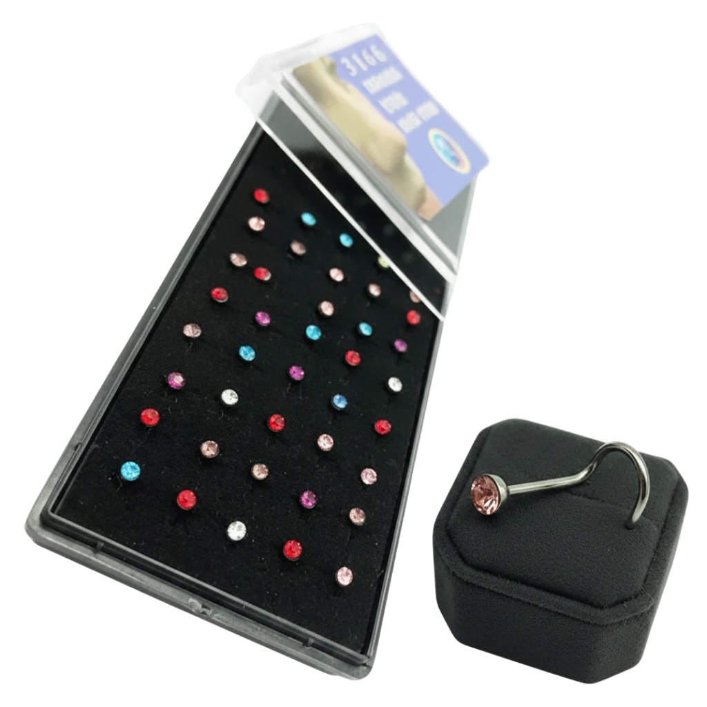 COMB173- COMBO PIERCING CUBIC COLORES RECTO NARIZ DE ACERO POR 40 UNIDADES
