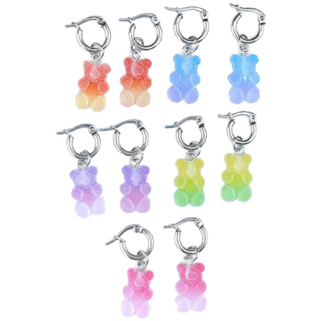 COMB183- COMBO AROS ARGOLLAS CON OSITO GUMMY DE ACERO X 5 PARES