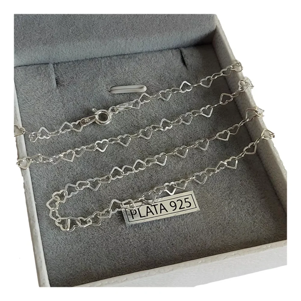 CONJN15- CADENA CONJUNTO PLATA 925 ITALIANA CORAZONES - Imagen 3