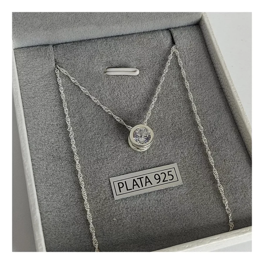 CONJN01- CADENA CONJUNTO PLATA 925 ITALIANA CON DIJE CRISTAL