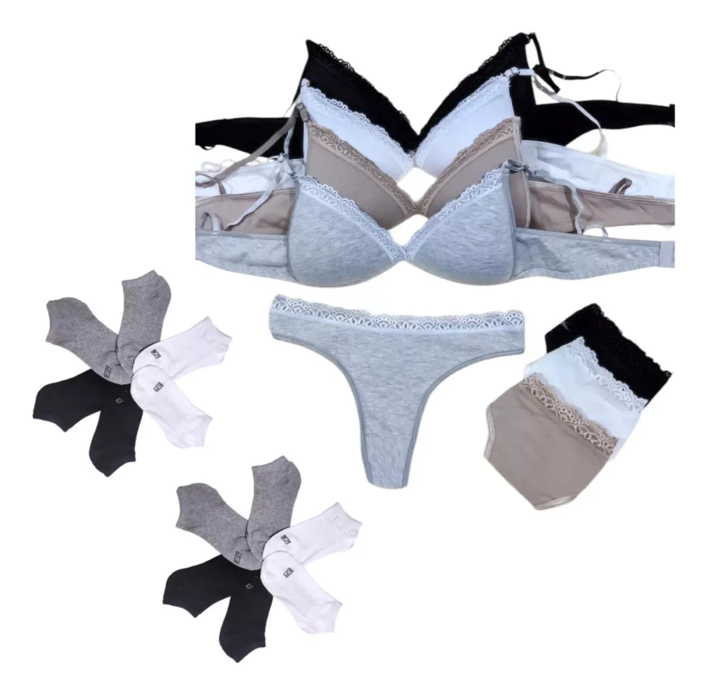 COMB402- COMBO EMPRENDEDOR DE INDUMENTARIA CONJUNTO MUJER TRIANGULO SOFT PACK X 4 + MEDIAS SOQUETES X 6