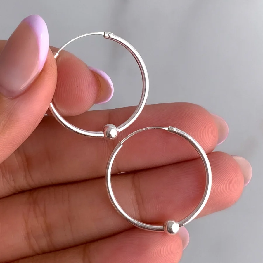 AROS ARGOLLAS CON BOLITAS PLATA 925 2,5 CM CLASICAS LISA- ARL30030 - Imagen 2