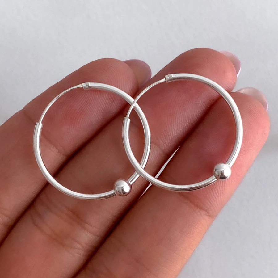 AROS ARGOLLAS CON BOLITAS PLATA 925 2,5 CM CLASICAS LISA- ARL30030