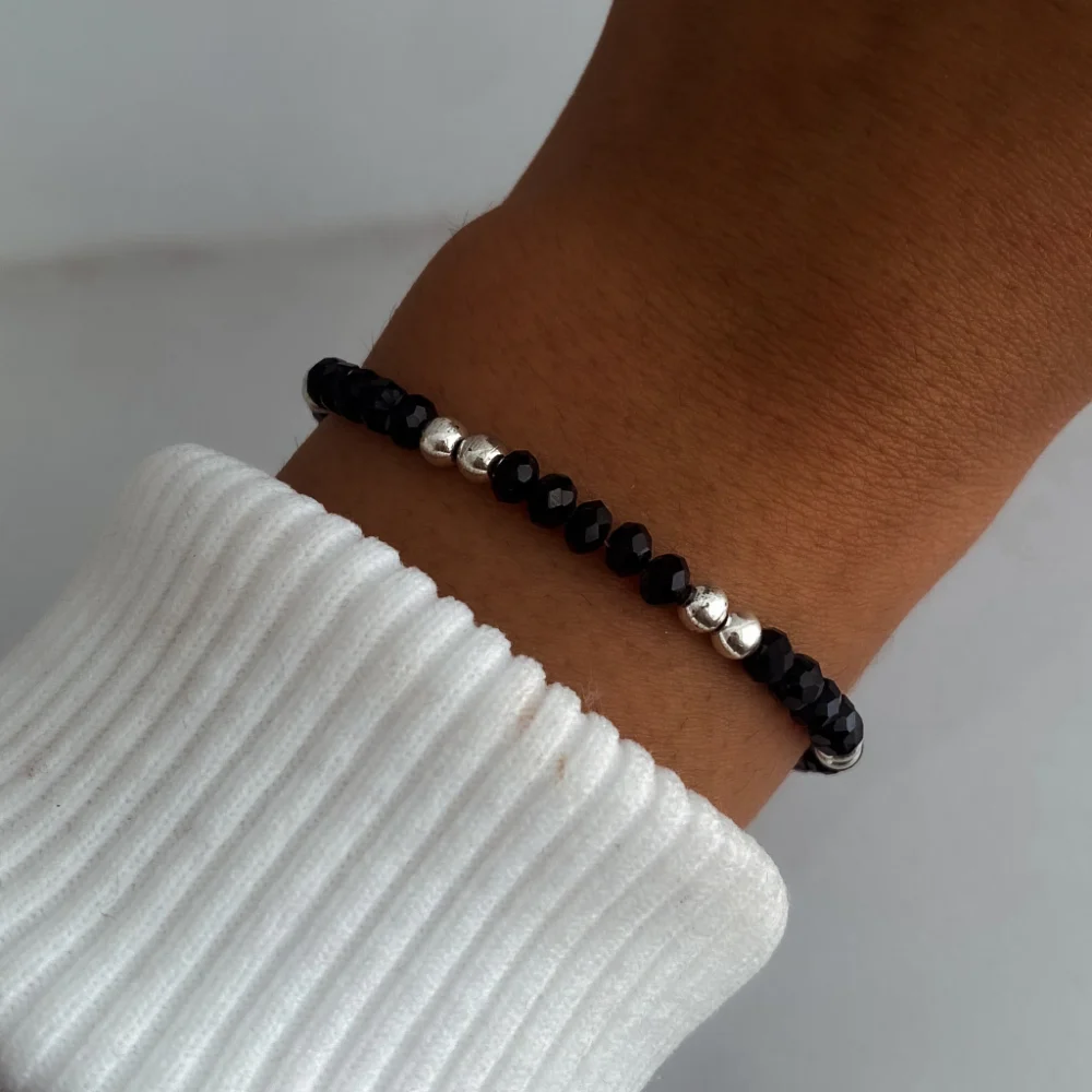 PULSERA ACERO BLANCO CLASICA CON CRISTAL DE ROCA - ACEP924