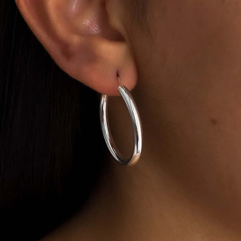 ARGOLLAS PLATA 925 CUBANAS MEDIANAS CLASICAS LISA- ARL3009