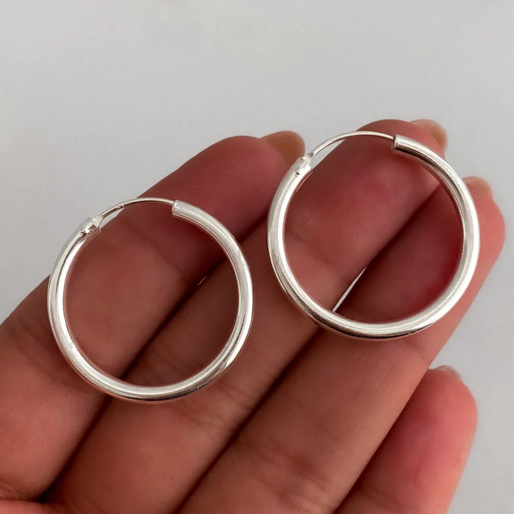 ARGOLLAS PLATA 925 CUBANAS MEDIANAS CLASICAS LISA- ARL3009 - Imagen 3