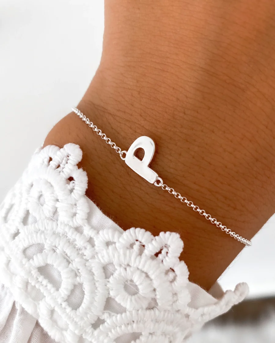 PULRN07- PULSERA LISA PLATA 925 ITALIANA CLASICA MINI ROLO CON INICIAL