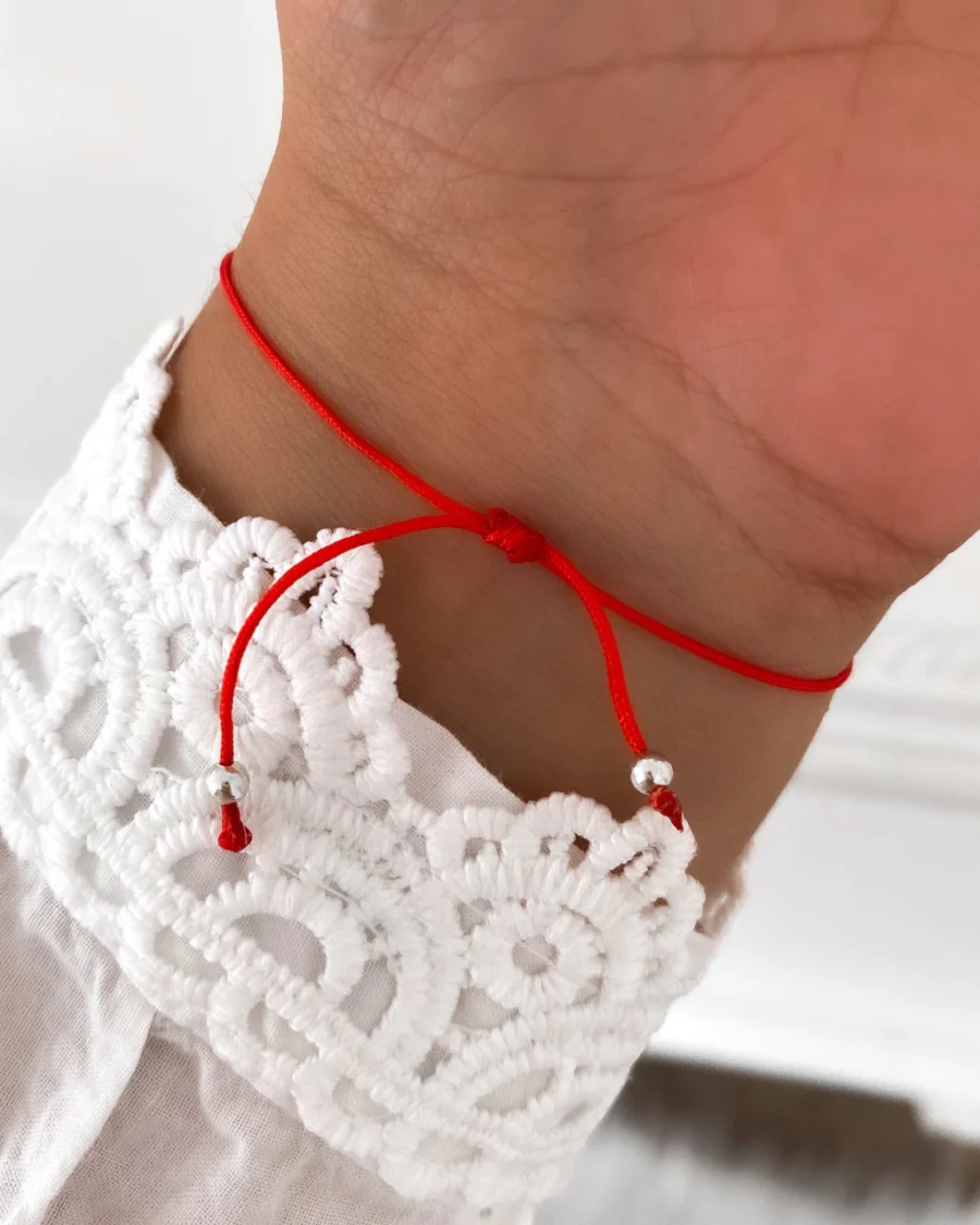PUH01- PULSERA HILO ROJO CON OJO TURCO Y BOLITAS DE PLATA 925 - Imagen 2