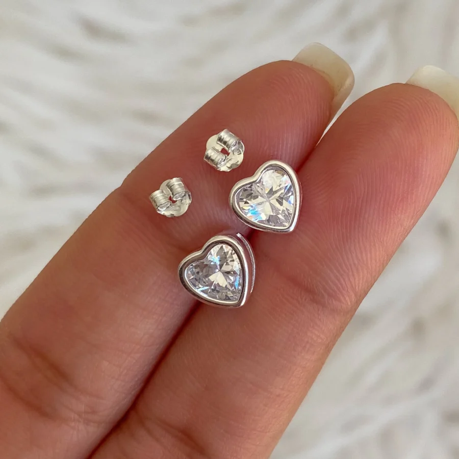 AR61K- AROS PASANTES DE PLATA 925 CUBIC CORAZON - Imagen 2