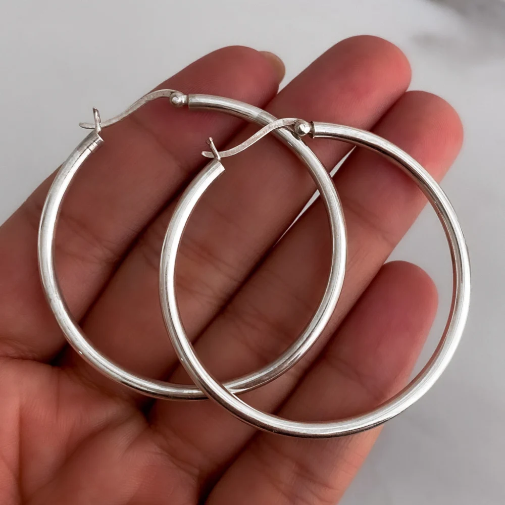 AROS ARGOLLAS PLATA 925 5 CM CLASICAS LISA- ARL30019 - Imagen 3